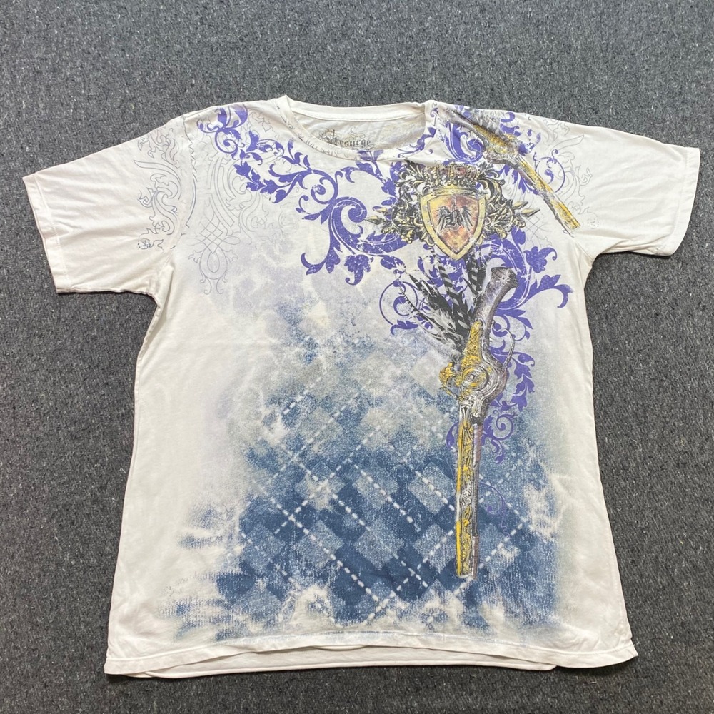 Resurge TShirt Sz XXL Mens White Blue Graphic MMA Grunge Y2K Crest Pistols USA